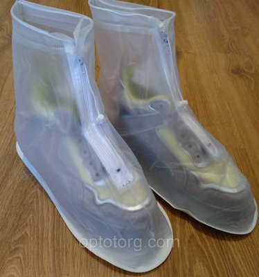 Водонепроникні чохли-бахіли для взуття від дощу і бруду розміри 43-44 білі F-7616 фото