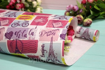 Подарунковий пакувальний крафт-пакет папір для квітів і подарунків 70*100 см 10 аркушів/паковання Париж цветной фото