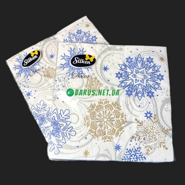 Салфетки новогодние бумажные Silken "Снежинка с узорами" 3 слоя 18 штук 2465356 фото