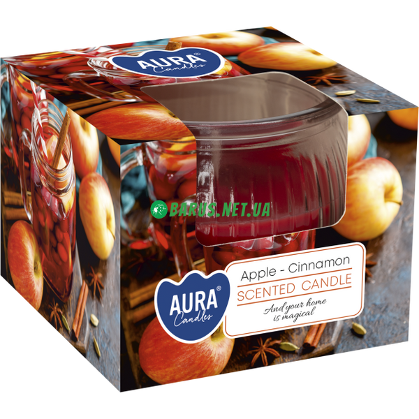Свічки ароматизовані в склянках Aura Яблуко-Кориця 80г №87 SN69 фото