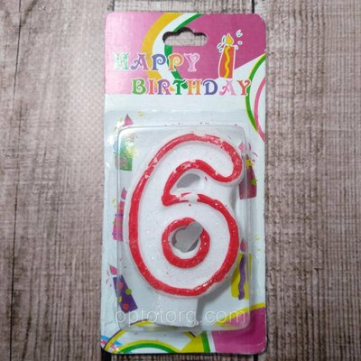 Свічки для торта цифра "6" біло-рожеві фото