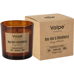 Свічка в склянці + дерев'яний фітиль 300 г 40 годин Bay leaf&Blackberry sn100 фото