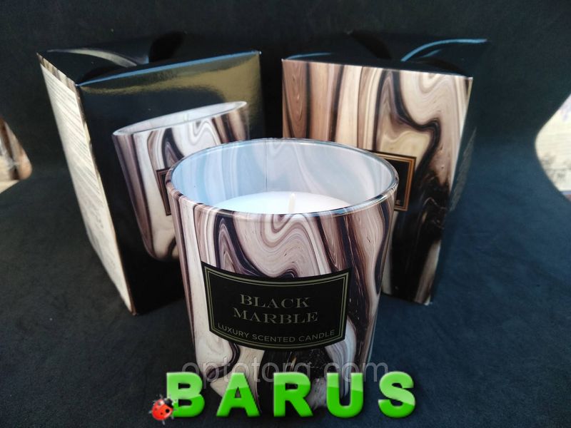 Свічки ароматизовані в склянці Біспол Bispol Black Marble 220г 1483599975 фото