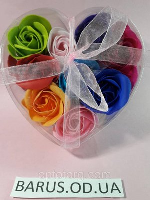 Сувенірна подарункове мило з пелюсток троянд 9 штук різних кольорів 11,5*11,5*4 см F-7541 фото