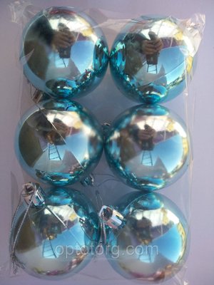 Прикраса на ялинку глянсові кулі новорічні 8 см 6 штук блакитні 1507397098 фото