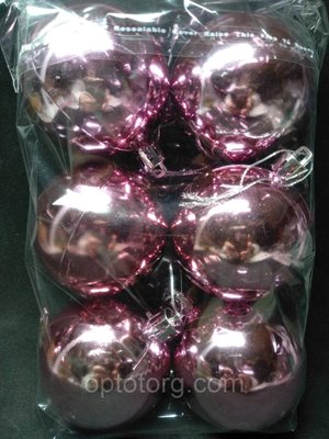 Прикраса на ялинку глянсові кулі новорічні 8 см 6 штук світло-рожеві 1507398252 фото
