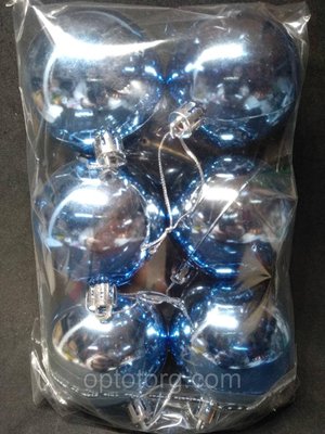 Прикраса на ялинку глянсові кулі новорічні 8 см 6 штук сині 1507398557 фото