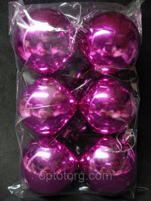 Прикраса на ялинку глянсові кулі новорічні 8 см 6 штук рожеві 1507399049 фото