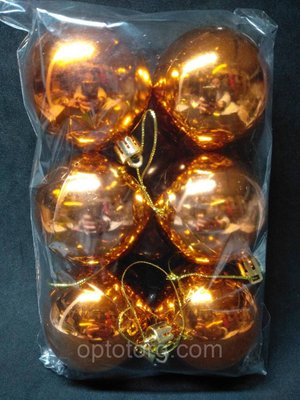 Прикраса на ялинку глянсові кулі новорічні 8 см 6 штук бронза 1507400073 фото