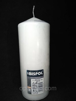 Свічка стовпчик білий Bispol 80/200 мм 90 годин 1119302639 фото