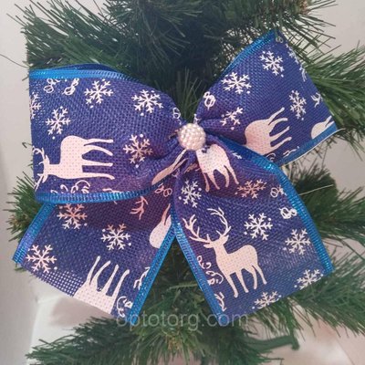 Новорічна прикраса Бант синій мішковина сніжинка з оленями 16*15 см 1068262735 фото