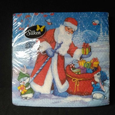 Новорічні паперові серветки Silken "Дід мороз з подарунками'" 2 шари 16 штук 1061142941 фото