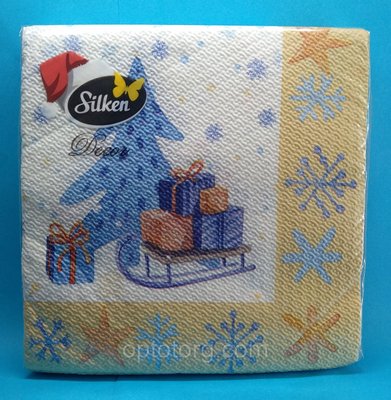 Серветки новорічні паперові Silken "Олка та сани" 2 шари 16 штук 1061161971 фото