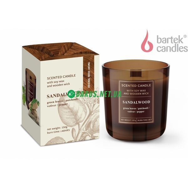Свечи ароматизированные в стакане Bartek Sandal с бамбуковым фитилём 150г 1720532432 фото