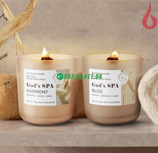 Свечи ароматизированные в стакане Bartek God's Spa с бамбуковым фитилём 150г Harmony 2032604203 фото